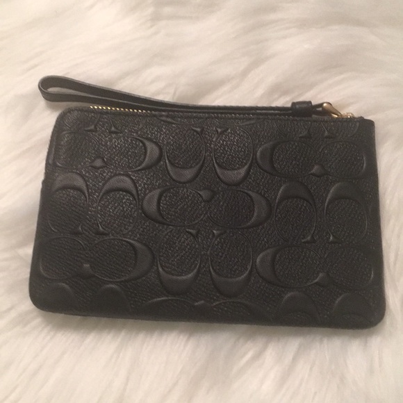Coach Corner Zip Wristlet Signature Leather Black - Picture 3 of 6